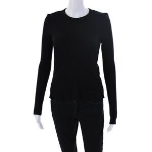 Pharaoh Womens Waffle Knit Crew Neck Long Sleeve Top Solid Black Size 1